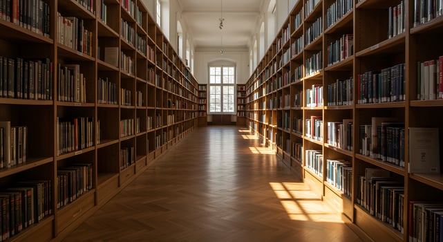 A long hallway with many bookshelves in it photo