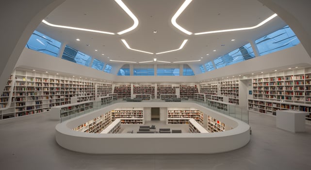 A library with a large circular ceiling and lots of books photo