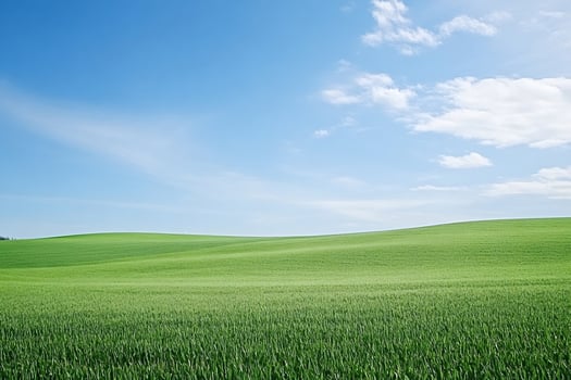 Green rolling hills stretching under a blue sky with clouds photo