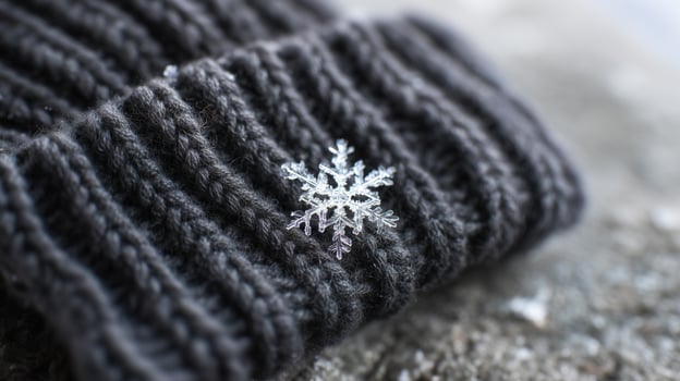 Winter magic captured in snowflake on woolen glove photo