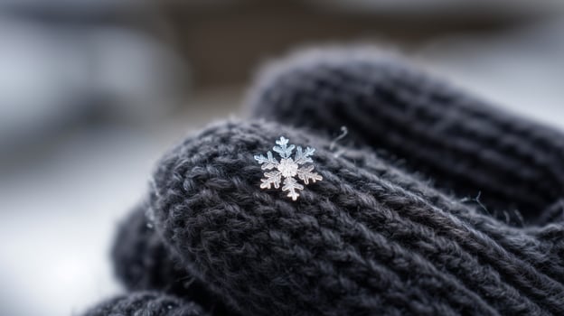 Closeup of natural snowflake design against dark knitted texture photo
