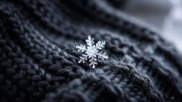 Perfect ice crystal on cozy winter knitted accessory photo