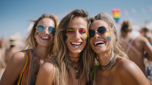 Summer celebration with vibrant face decorations photo