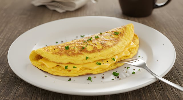 A plate with an omelet and a fork on it photo