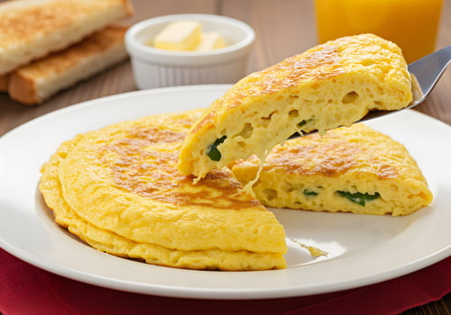 A plate with a breakfast food photo