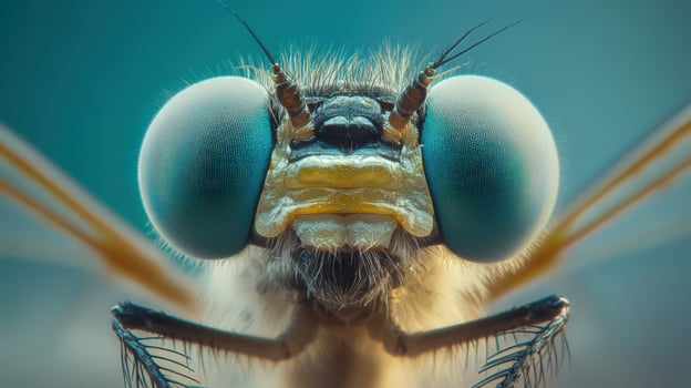 Close-up view of a dragonfly's head and eyes. photo