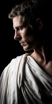 Figure embodying stoic philosophy against a dark background at dusk photo