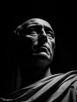 Stoic sculpture with detailed features illuminated by soft light photo