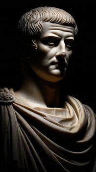 Bust of a stoic Roman emperor illuminated in dramatic lighting photo