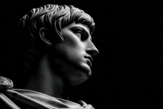 Stoic marble bust showcasing the contemplative side of classic sculpture against a dark background photo