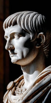 Stoic marble bust of a Roman emperor in soft light showcasing intricate details photo