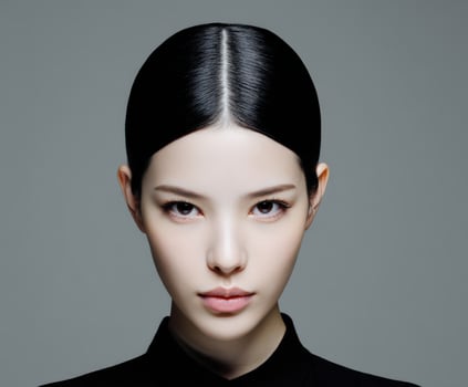 A woman with black hair and a black top photo