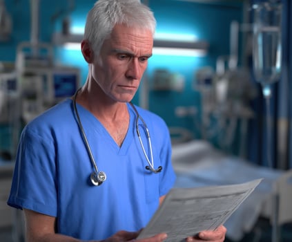 Medical professional reviewing patient information in a hospital setting photo
