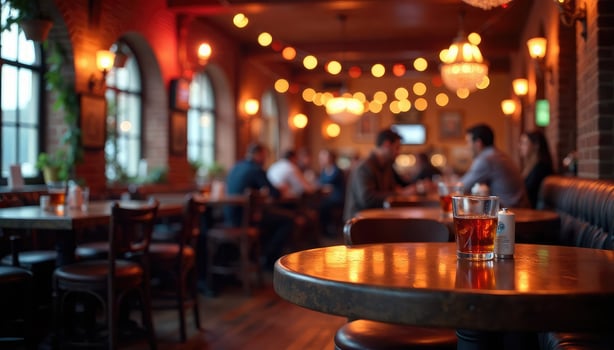 A bar with people sitting at tables and drinking photo