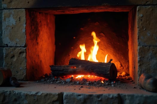 A fire is burning in a fireplace photo