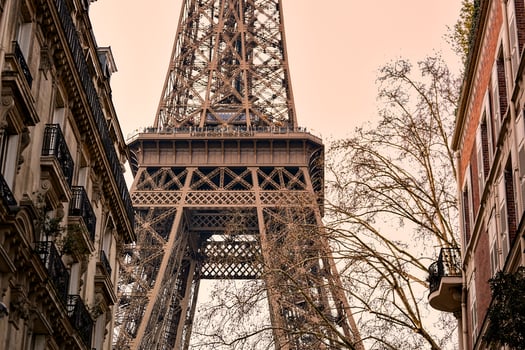 Warm Toned View of the Eiffel Tower and Parisian Apartments photo