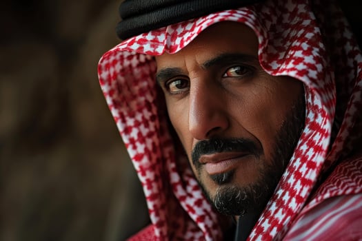 Portrait of serious arabic sheikh wearing traditional clothing photo