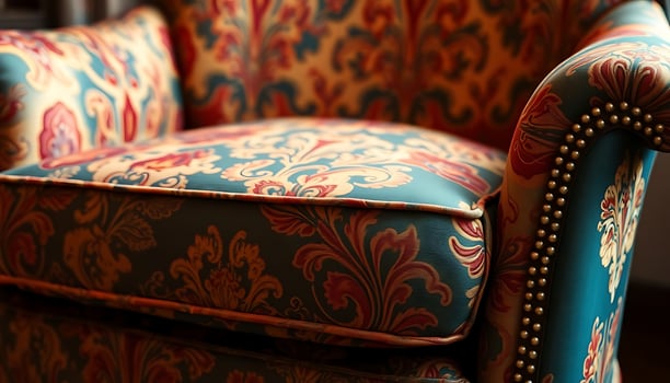 blue and red chair with a red and blue pattern photo