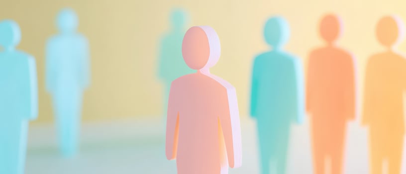 Diverse figures standing together in soft colors photo