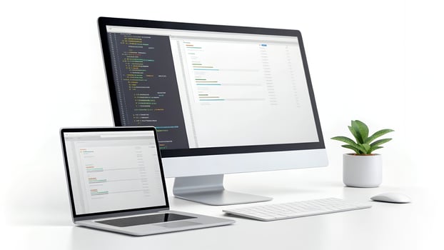 Laptop and Computer Screen Displaying Data and Code photo