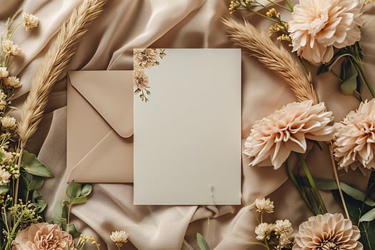 Flowers and envelopes on a bed photo