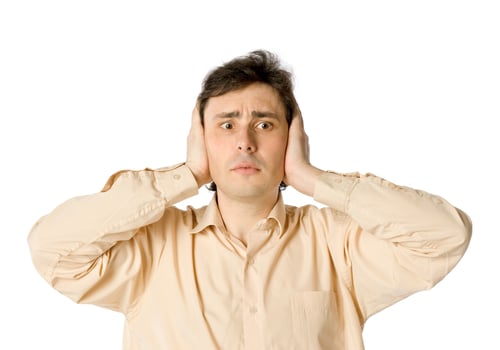 Worried man over white background photo
