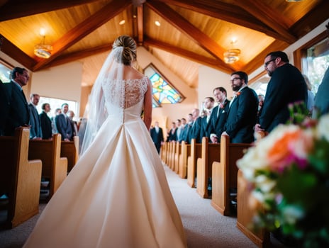 Bride stands before guests in beautiful wedding ceremony photo