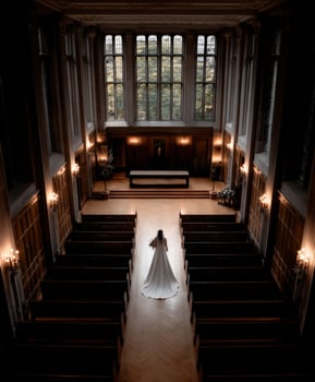 Elegant bride in a serene wedding ceremony setting photo
