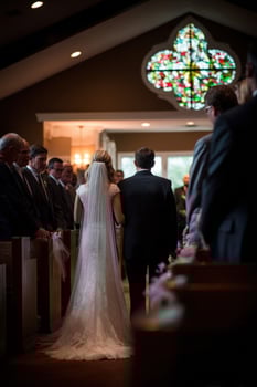 Couple walks down the aisle during a romantic wedding ceremony photo