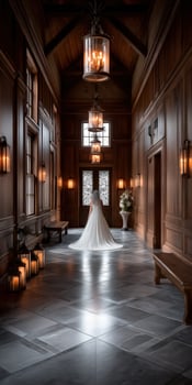 Elegant bride in a beautifully decorated wedding hall photo