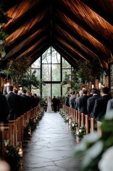 Ceremony takes place in a rustic venue surrounded by nature photo