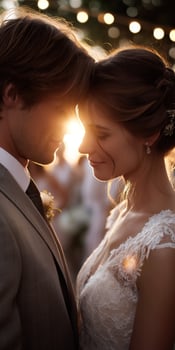Couple shares a tender moment during outdoor wedding ceremony photo