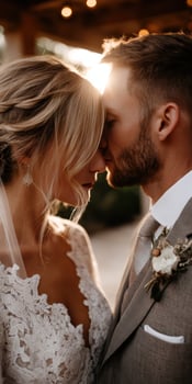 Couple sharing a tender moment during outdoor wedding ceremony photo