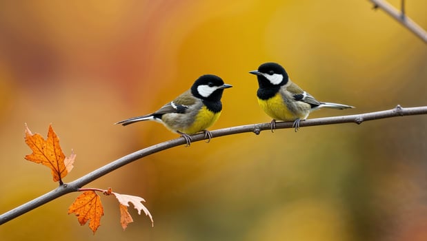 Two birds are sitting on a bran photo