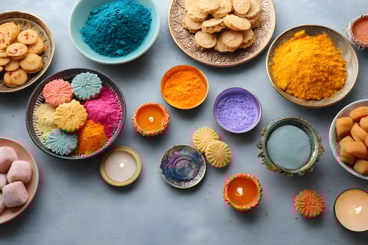 Vibrant Diwali Festival with Lamps Rangoli and Traditional Sweets photo