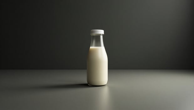 A bottle of milk sitting on a table photo