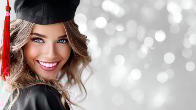 A beautiful woman in a graduation cap and gown photo