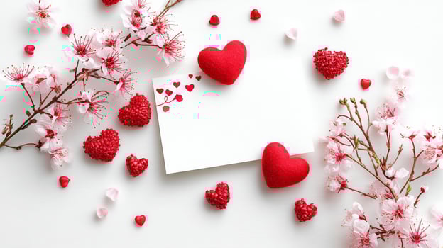 Valentine's day card with hearts and flowers on white background photo
