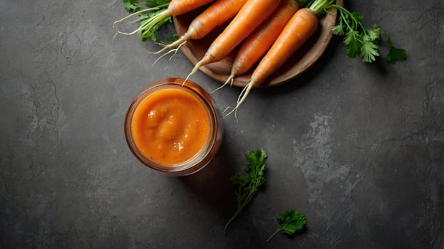 Carrots and carrot sauce on a dark background photo