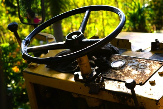 steering wheel and dashboard of a forklift or industrial vehicle photo