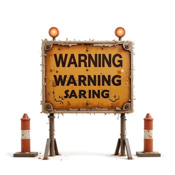 Grungy Warning Sign with Lights and Traffic Cones for Construction photo