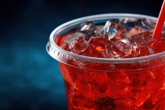 Refreshing red beverage with ice in a clear cup photo
