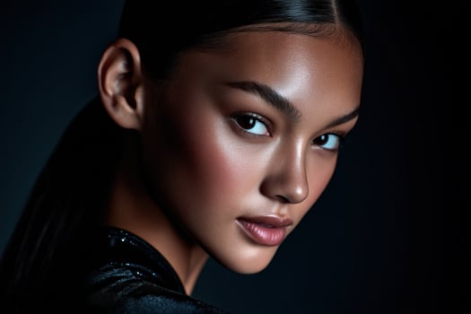 Beautiful young woman with stunning features in low light photo