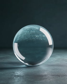 Transparent Glass Sphere Reflecting Dark Textured Surface with Soft Lighting photo