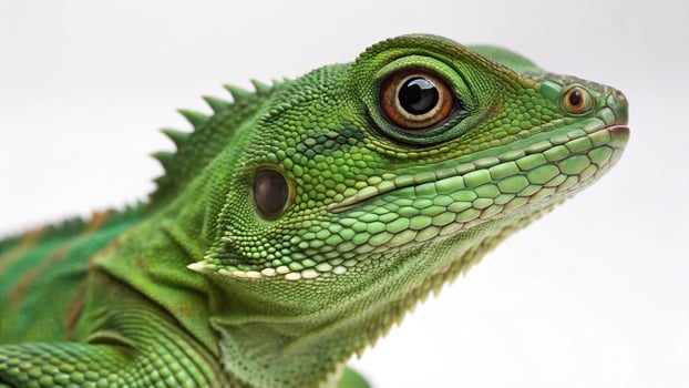 closeup of green lizard with large eyes detail photo