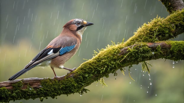 detailed close up shot of beautiful jay bird perched photo