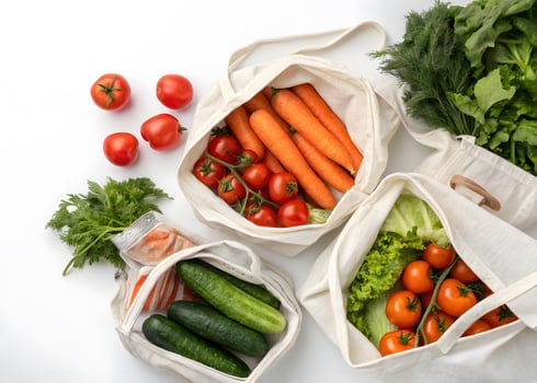 Reusable Grocery Bags Vegetables Top View Photo