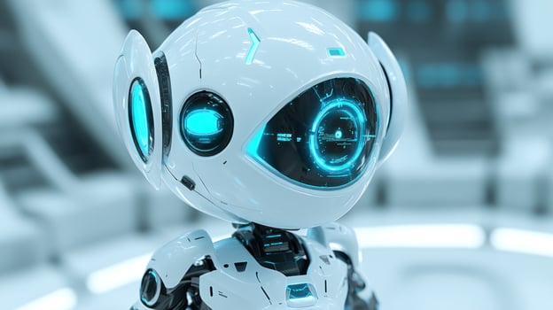 Cute robot head, futuristic design photo