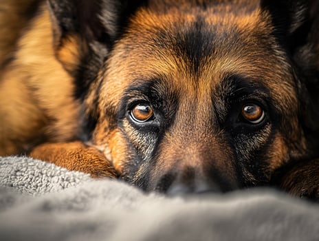 A dog laying on a blanket photo