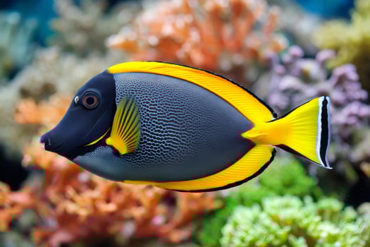 Gem tang or gemmatum tang swimming in coral reef aquarium photo